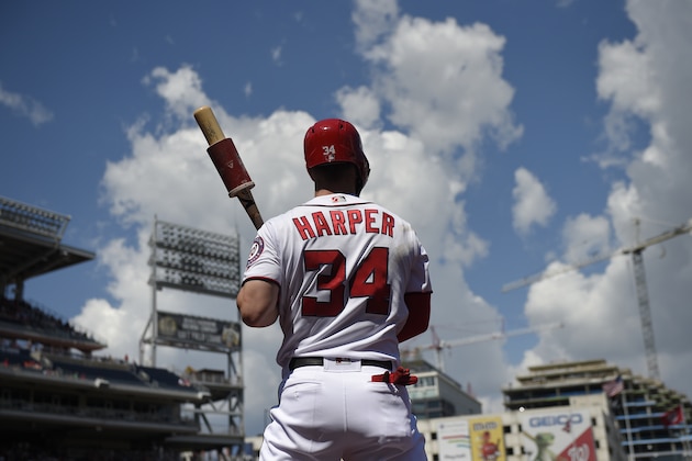 Washington Nationals' Bryce Harper stands on the on deck circle during the first inning of a baseball game against the St. Louis Cardinals, Monday, Sept. 3, 2018, in Washington. The Nationals won 4-3 in 10 innings. (AP Photo/Nick Wass) Washington Nationals' Bryce Harper stands on the on deck circle during the first inning of a baseball game against the St. Louis Cardinals, Monday, Sept. 3, 2018, in Washington. The Nationals won 4-3 in 10 innings. (AP Photo/Nick Wass)