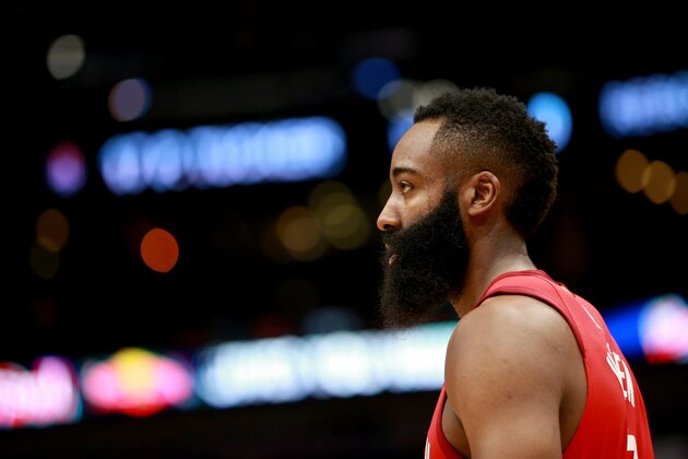 NEW ORLEANS, LOUISIANA - DECEMBER 29:  James Harden #13 of the Houston Rockets stands on the court during a NBA game against the New Orleans Pelicans at the Smoothie King Center on December 29, 2018 in New Orleans, Louisiana. NOTE TO USER: User expressly acknowledges and agrees that, by downloading and or using this photograph, User is consenting to the terms and conditions of the Getty Images License Agreement.  (Photo by Sean Gardner/Getty Images)