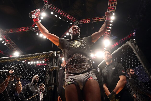 INGLEWOOD, CA - DECEMBER 29:  Jon Jones celebrates after defeating Alexander Gustafsson of Sweden in their light heavyweight bout during the UFC 232 event inside The Forum on December 29, 2018 in Inglewood, California. (Photo by Christian Petersen/Zuffa LLC/Zuffa LLC via Getty Images)
