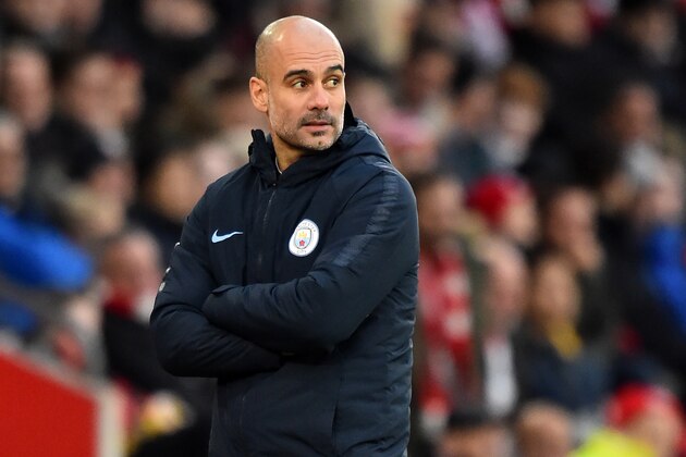Manchester City's Spanish manager Pep Guardiola looks on during the English Premier League football match between Southampton and Manchester City at St Mary's Stadium in Southampton, southern England on December 30, 2018. (Photo by Glyn KIRK / AFP) / RESTRICTED TO EDITORIAL USE. No use with unauthorized audio, video, data, fixture lists, club/league logos or 'live' services. Online in-match use limited to 120 images. An additional 40 images may be used in extra time. No video emulation. Social media in-match use limited to 120 images. An additional 40 images may be used in extra time. No use in betting publications, games or single club/league/player publications. /         (Photo credit should read GLYN KIRK/AFP/Getty Images)