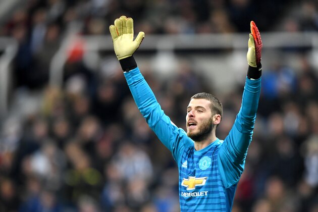 NEWCASTLE UPON TYNE, ENGLAND - JANUARY 02: David De Gea of Manchester United reacts during the Premier League match between Newcastle United and Manchester United at St. James Park on January 2, 2019 in Newcastle upon Tyne, United Kingdom.  (Photo by Michael Regan/Getty Images)
