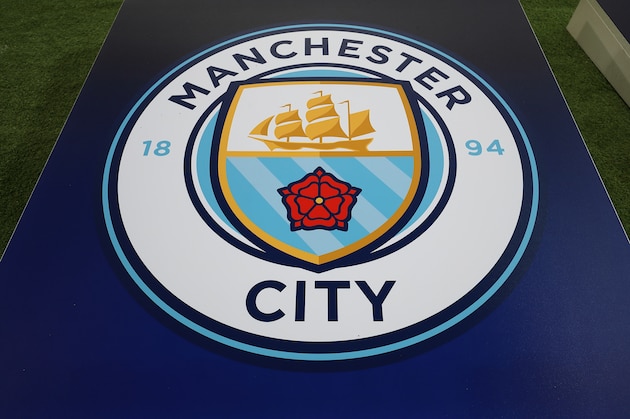 MANCHESTER, ENGLAND - NOVEMBER 07: The Manchester City badge on a board during the Group F match of the UEFA Champions League between Manchester City and FC Shakhtar Donetsk at Etihad Stadium on November 7, 2018 in Manchester, United Kingdom. (Photo by James Williamson - AMA/Getty Images)