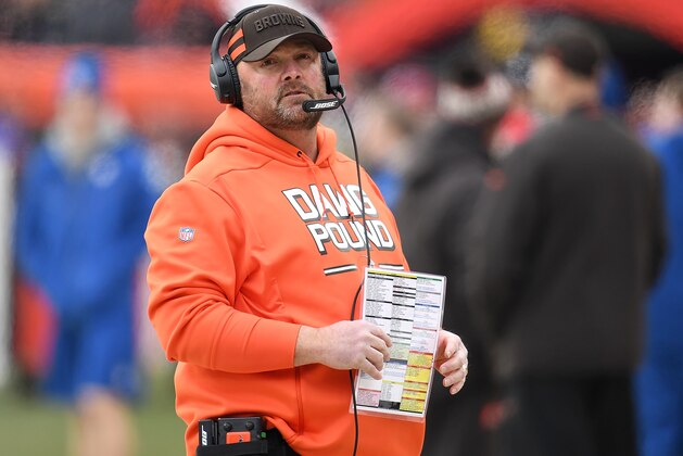 CLEVELAND, OH - DECEMBER 23:  Cleveland Browns offensive coordinator Freddie Kitchens looks on during the first quarter against the Cincinnati Bengals at FirstEnergy Stadium on December 23, 2018 in Cleveland, Ohio. (Photo by Jason Miller/Getty Images)
