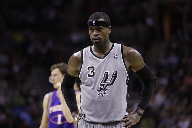 San Antonio Spurs' Stephen Jackson (3) during the first quarter of an NBA basketball game against the Phoenix Suns, Saturday, Jan. 26, 2013, in San Antonio, Texas. (AP Photo/Eric Gay)