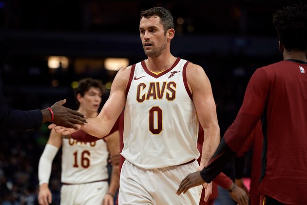 MINNEAPOLIS, MN - OCTOBER 19: Kevin Love #0 of the Cleveland Cavaliers returns to the bench for a timeout during the game against the Minnesota Timberwolves on October 19, 2018 at the Target Center in Minneapolis, Minnesota. The Timberwolves defeated the Cavaliers 131-123. NOTE TO USER: User expressly acknowledges and agrees that, by downloading and or using this Photograph, user is consenting to the terms and conditions of the Getty Images License Agreement. (Photo by Hannah Foslien/Getty Images)