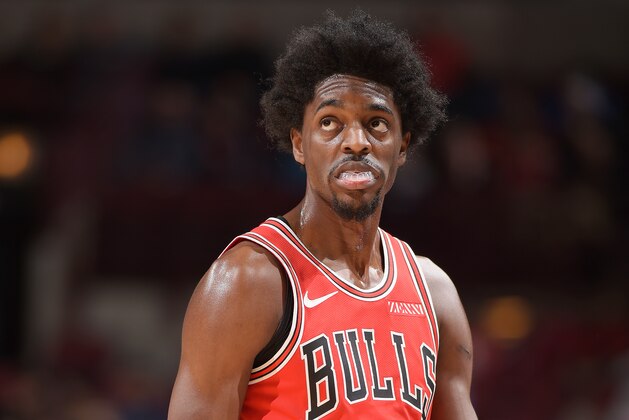 CHICAGO, IL - JANUARY 2: Justin Holiday #7 of the Chicago Bulls looks on during the game against the Orlando Magic on January 2, 2019 at the United Center in Chicago, Illinois. NOTE TO USER: User expressly acknowledges and agrees that, by downloading and or using this photograph, user is consenting to the terms and conditions of the Getty Images License Agreement. Mandatory Copyright Notice: Copyright 2019 NBAE (Photo by Randy Belice/NBAE via Getty Images) CHICAGO, IL - JANUARY 2: Justin Holiday #7 of the Chicago Bulls looks on during the game against the Orlando Magic on January 2, 2019 at the United Center in Chicago, Illinois. NOTE TO USER: User expressly acknowledges and agrees that, by downloading and or using this photograph, user is consenting to the terms and conditions of the Getty Images License Agreement. Mandatory Copyright Notice: Copyright 2019 NBAE (Photo by Randy Belice/NBAE via Getty Images)
