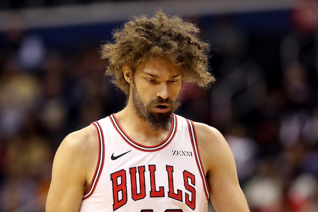 WASHINGTON, DC - DECEMBER 28: Robin Lopez #42 of the Chicago Bulls looks on against the Washington Wizards in the first half at Capital One Arena on December 28, 2018 in Washington, DC. NOTE TO USER: User expressly acknowledges and agrees that, by downloading and or using this photograph, User is consenting to the terms and conditions of the Getty Images License Agreement.  (Photo by Rob Carr/Getty Images)