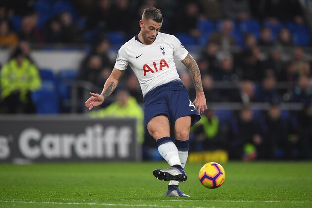 CARDIFF, WALES - JANUARY 01:  Toby Alderweireld of Spurs in action during the Premier League match between Cardiff City and Tottenham Hotspur at Cardiff City Stadium on January 1, 2019 in Cardiff, United Kingdom.  (Photo by Stu Forster/Getty Images)