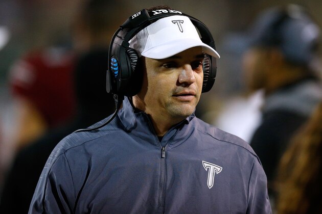 MOBILE, ALABAMA - DECEMBER 22: Head coach Neal Brown of the Troy Trojans reacts during the Dollar General Bowl against the Buffalo Bulls on December 22, 2018 in Mobile, Alabama. (Photo by Jonathan Bachman/Getty Images)