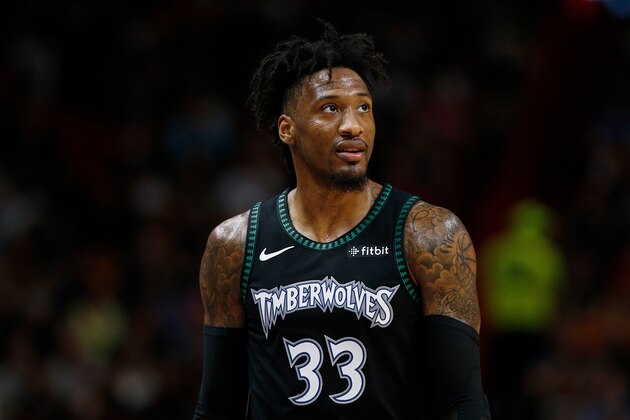 MIAMI, FL - DECEMBER 30:  Robert Covington #33 of the Minnesota Timberwolves looks on against the Miami Heat at American Airlines Arena on December 30, 2018 in Miami, Florida. NOTE TO USER: User expressly acknowledges and agrees that, by downloading and or using this photograph, User is consenting to the terms and conditions of the Getty Images License Agreement.  (Photo by Michael Reaves/Getty Images)