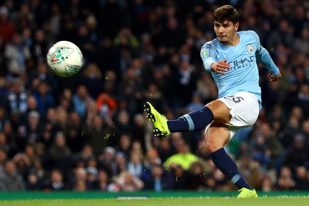 MANCHESTER, ENGLAND - NOVEMBER 01:  Brahim Diaz of Manchester City scores his team's second goal during the Carabao Cup Fourth Round match between Manchester City and Fulham at Etihad Stadium on November 1, 2018 in Manchester, England.  (Photo by Matthew Lewis/Getty Images)