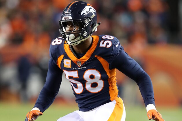 DENVER, CO - DECEMBER 15:  Von Miller #58 of the Denver Broncos in action during the game against the Cleveland Browns at Broncos Stadium at Mile High on December 15, 2018 in Denver, Colorado.  The Browns defeated the Broncos 17-16.  (Photo by Rob Leiter via Getty Images)