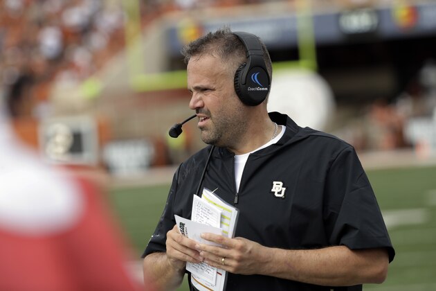Baylor head coach Matt Rhule during the first half of an NCAA college football game against Texas , Saturday, Oct. 13, 2018, in Austin, Texas. (AP Photo/Eric Gay) Baylor head coach Matt Rhule during the first half of an NCAA college football game against Texas , Saturday, Oct. 13, 2018, in Austin, Texas. (AP Photo/Eric Gay)