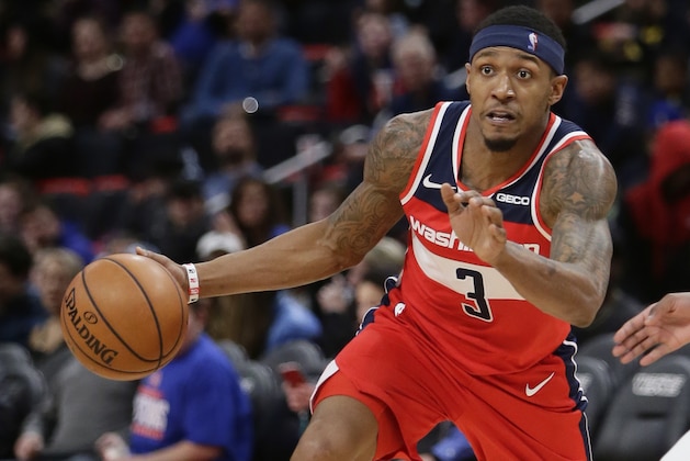 Washington Wizards guard Bradley Beal (3) drives to the basket against the Detroit Pistons during the second half of an NBA basketball game Wednesday, Dec. 26, 2018, in Detroit. The Pistons defeated the Wizards 106-95. (AP Photo/Duane Burleson)