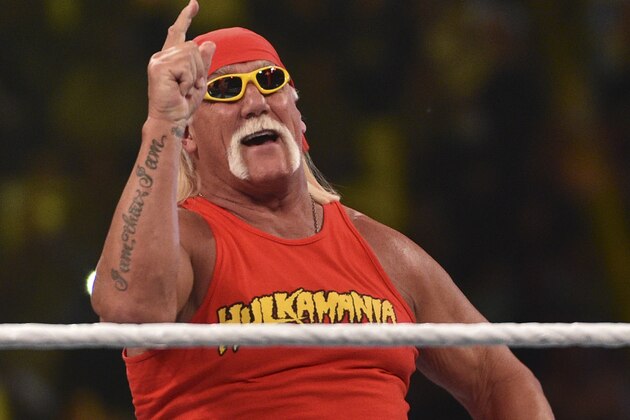 Wrestling legend Hulk Hogan greets the crowd during the World Wrestling Entertainment (WWE) Crown Jewel pay-per-view at the King Saud University Stadium in Riyadh on November 2, 2018. (Photo by Fayez Nureldine / AFP)        (Photo credit should read FAYEZ NURELDINE/AFP/Getty Images)