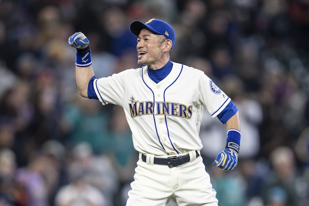 SEATTLE, WA - SEPTEMBER 30: Ichiro Suzuki #51 of the Seattle Mariners jokes around after a game against the Texas Rangers at Safeco Field on September 30, 2018 in Seattle, Washington. The Mariners won the game 3-1. (Photo by Stephen Brashear/Getty Images)