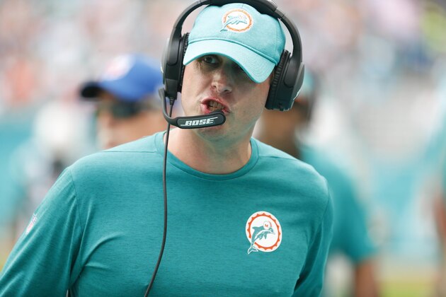 Miami Dolphins head coach Adam Gase gestures from the sidelines, during the first half of an NFL football game against the New England Patriots, Sunday, Dec. 9, 2018, in Miami Gardens, Fla. The Dolphins defeated the Patriots 34-33. (AP Photo/Wilfredo Lee)