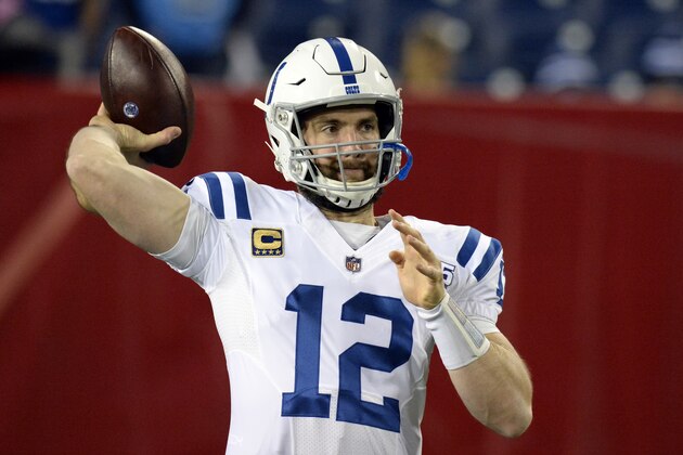 Indianapolis Colts quarterback Andrew Luck warms up before an NFL football game against the Tennessee Titans Sunday, Dec. 30, 2018, in Nashville, Tenn. (AP Photo/Mark Zaleski)