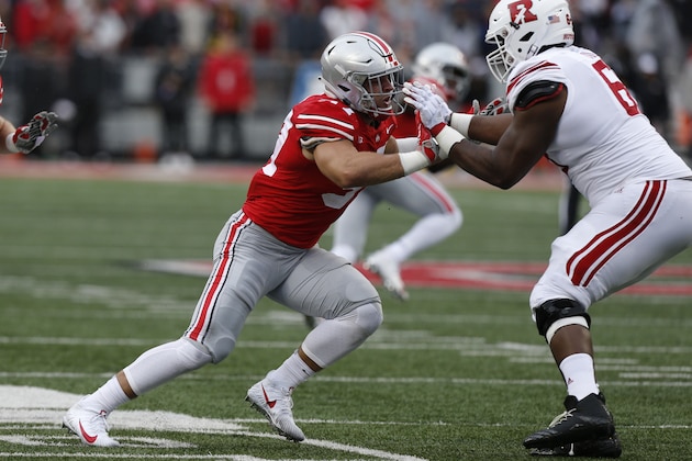 Ohio State defensive lineman Nick Bosa plays against Rutgers during an NCAA college football game Saturday, Sept. 8, 2018, in Columbus, Ohio. (AP Photo/Jay LaPrete)
