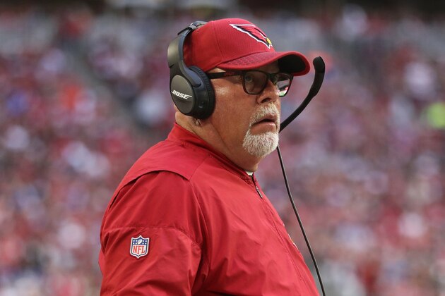 GLENDALE, AZ - DECEMBER 24:  Head coach Bruce Arians of the Arizona Cardinals watches from the sidelines during the first half of the NFL game against the New York Giants at the University of Phoenix Stadium on December 24, 2017 in Glendale, Arizona. The Cardinals defeated the Giants 23-0.  (Photo by Christian Petersen/Getty Images)