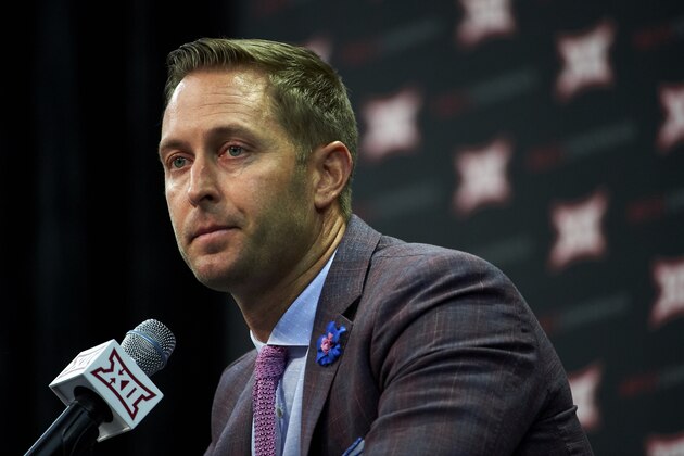 FILE - In this July 16, 2018, file photo, Texas Tech football head coach Kliff Kingsbury speaks during NCAA college football Big 12 media days in Frisco, Texas, Monday, July 16, 2018. Kingsbury is entering his sixth season as Texas Tech's coach and owns a 30-33 mark that includes a 6-7 record last season. (AP Photo/Cooper Neill, File)