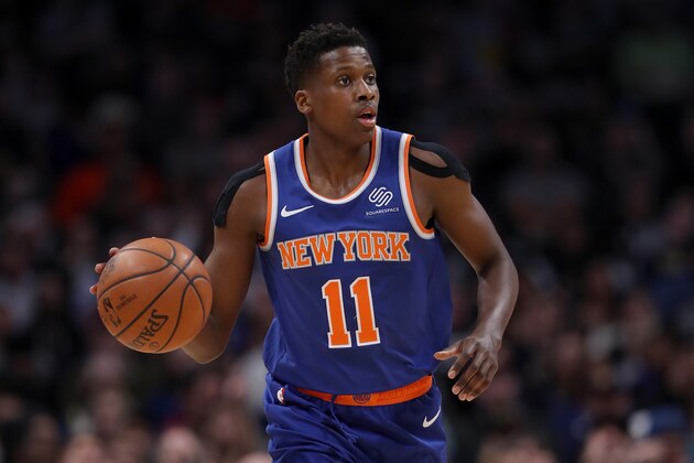 DENVER, COLORADO - JANUARY 01: Frank Ntilikina #11 of the New York Knicks plays the Denver Nuggets at the Pepsi Center on January 01, 2019 in Denver, Colorado. NOTE TO USER: User expressly acknowledges and agrees that, by downloading and or using this photograph, User is consenting to the terms and conditions of the Getty Images License Agreement.(Photo by Matthew Stockman/Getty Images)