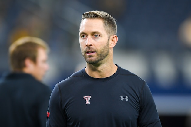 LUBBOCK, TX - NOVEMBER 24: Head coach Kliff Kingsbury of the Texas Tech Red Raiders on the field before the game against the Baylor Bears on November 24, 2018 at  AT&T Stadium in Arlington, Texas. Baylor defeated Texas Tech 35-24. (Photo by John Weast/Getty Images)