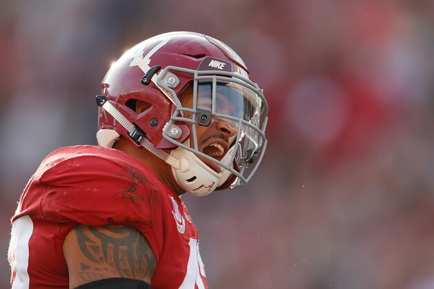 TUSCALOOSA, AL - NOVEMBER 24:  Christian Miller #47 of the Alabama Crimson Tide reacts after a defensive stop against the Auburn Tigers at Bryant-Denny Stadium on November 24, 2018 in Tuscaloosa, Alabama.  (Photo by Kevin C. Cox/Getty Images)