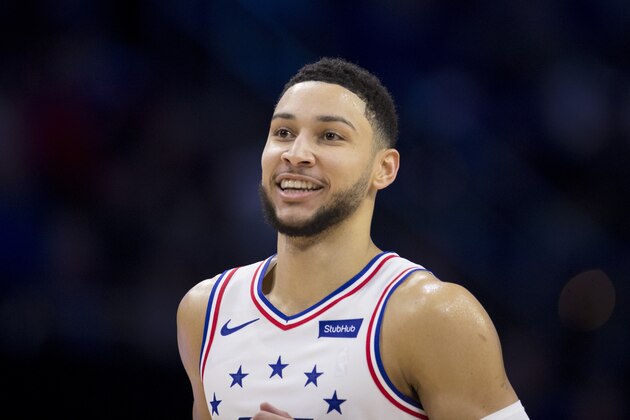 PHILADELPHIA, PA - JANUARY 05: Ben Simmons #25 of the Philadelphia 76ers smiles in the third quarter against the Dallas Mavericks at Wells Fargo Center on January 5, 2019 in Philadelphia, Pennsylvania. The 76ers defeated the Mavericks 106-100. NOTE TO USER: User expressly acknowledges and agrees that, by downloading and or using this photograph, User is consenting to the terms and conditions of the Getty Images License Agreement. (Photo by Mitchell Leff/Getty Images)