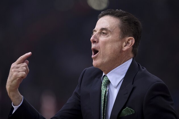 Panathinaikos coach Rick Pitino directs players during a Euroleague basketball match between Panathinaikos and Olympiakos in Piraeus near Athens, on Friday, Jan. 4, 2019. (AP Photo/Petros Giannakouris)