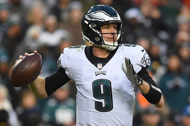 LANDOVER, MD - DECEMBER 30: Nick Foles #9 of the Philadelphia Eagles looks to pass against the Washington Redskins during the first half at FedExField on December 30, 2018 in Landover, Maryland. (Photo by Will Newton/Getty Images)