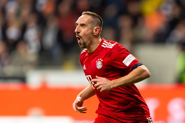 FRANKFURT AM MAIN, GERMANY - DECEMBER 22: Franck Ribery of Bayern Muenchen celebrates after scoring his team's first goal during the Bundesliga match between Eintracht Frankfurt and FC Bayern Muenchen at Commerzbank-Arena on December 22, 2018 in Frankfurt am Main, Germany. (Photo by TF-Images/TF-Images via Getty Images)