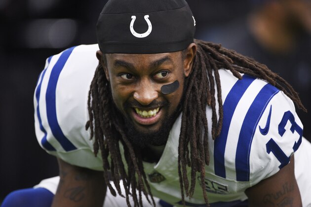Indianapolis Colts wide receiver T.Y. Hilton (13) before an NFL wild card playoff football game against the Houston Texans, Saturday, Jan. 5, 2019, in Houston. (AP Photo/Eric Christian Smith)