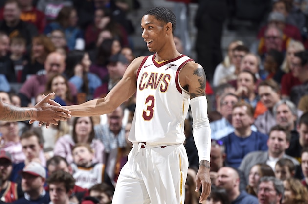 CLEVELAND, OH - JANUARY 4:  Channing Frye #9 hi-fives Patrick McCaw #3 of the Cleveland Cavaliers during the game against the Utah Jazz on January 4, 2019 at Quicken Loans Arena in Cleveland, Ohio. NOTE TO USER: User expressly acknowledges and agrees that, by downloading and/or using this Photograph, user is consenting to the terms and conditions of the Getty Images License Agreement. Mandatory Copyright Notice: Copyright 2019 NBAE (Photo by David Liam Kyle/NBAE via Getty Images)