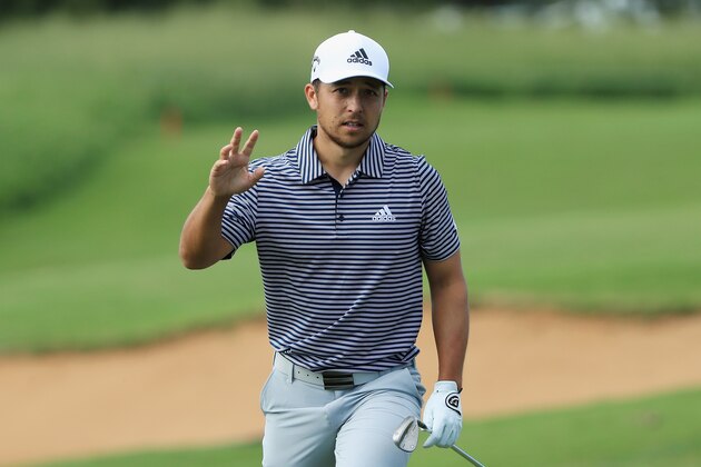 LAHAINA, HI - JANUARY 06: Xander Schauffele of the United States acknowledges the crowd after chipping in for eagle on the ninth hole during the final round of the Sentry Tournament of Champions at the Plantation Course at Kapalua Golf Club on January 6, 2019 in Lahaina, Hawaii. (Photo by Sam Greenwood/Getty Images) LAHAINA, HI - JANUARY 06: Xander Schauffele of the United States acknowledges the crowd after chipping in for eagle on the ninth hole during the final round of the Sentry Tournament of Champions at the Plantation Course at Kapalua Golf Club on January 6, 2019 in Lahaina, Hawaii. (Photo by Sam Greenwood/Getty Images)
