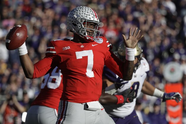 Ohio State quarterback Dwayne Haskins passes against Washington during the first half of the Rose Bowl NCAA college football game Tuesday, Jan. 1, 2019, in Pasadena, Calif. (AP Photo/Jae C. Hong)