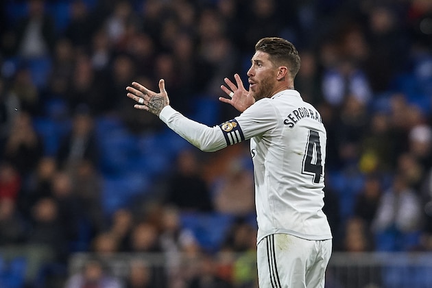 MADRID, SPAIN - JANUARY 06: Sergio Ramos of Real Madrid reacts during the La Liga match between Real Madrid CF and Real Sociedad at Estadio Santiago Bernabeu on January 06, 2019 in Madrid, Spain. (Photo by Quality Sport Images/Getty Images)