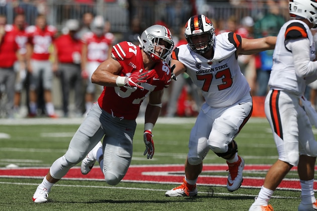 Ohio State defensive lineman Nick Bosa plays against Oregon State during an NCAA college football game Saturday, Sept. 1, 2018, in Columbus, Ohio. (AP Photo/Jay LaPrete)