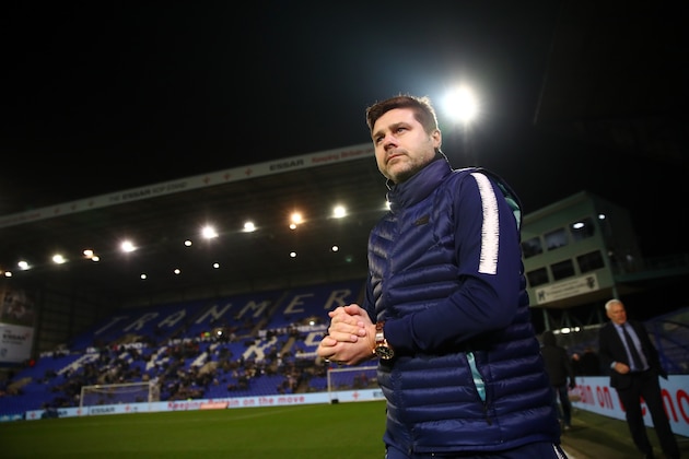 BIRKENHEAD, ENGLAND - JANUARY 04:  Mauricio Pochettino, Manager of Tottenham Hotspur looks on as he inspects the pitch prior to the FA Cup Third Round match between Tranmere Rovers and Tottenham Hotspur at Prenton Park on January 4, 2019 in Birkenhead, United Kingdom.  (Photo by Clive Brunskill/Getty Images)