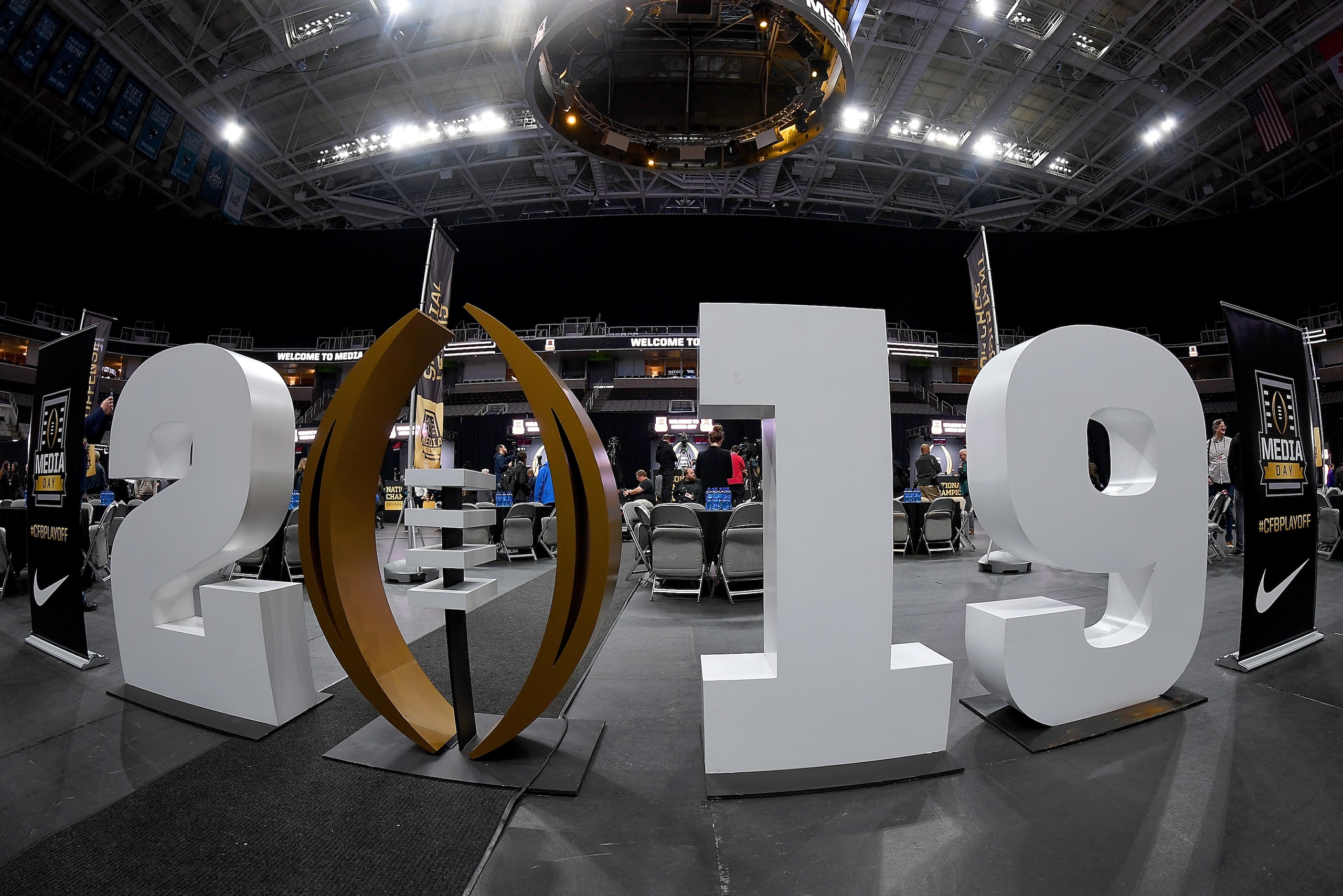 SAN JOSE, CA - JANUARY 05:  The media waits on players an coaches from the Alabama Crimson Tide during the College Football Playoff National Championship Media Day at SAP Center on January 5, 2019 in San Jose, California.  (Photo by Thearon W. Henderson/Getty Images)