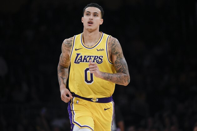 Los Angeles Lakers forward Kyle Kuzma in action during the second half of an NBA preseason basketball game against the Sacramento Kings in Los Angeles, Thursday, Oct. 4, 2018. The Lakers won 128-123. (AP Photo/Kelvin Kuo)
