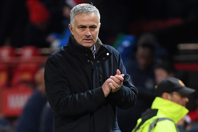 Manchester United's Portuguese manager Jose Mourinho leaves at full time in the English Premier League football match between Manchester United and Everton at Old Trafford in Manchester, north west England, on October 28, 2018. - Manchester Utd won the game 2-1. (Photo by Paul ELLIS / AFP) / RESTRICTED TO EDITORIAL USE. No use with unauthorized audio, video, data, fixture lists, club/league logos or 'live' services. Online in-match use limited to 120 images. An additional 40 images may be used in extra time. No video emulation. Social media in-match use limited to 120 images. An additional 40 images may be used in extra time. No use in betting publications, games or single club/league/player publications. /         (Photo credit should read PAUL ELLIS/AFP/Getty Images)