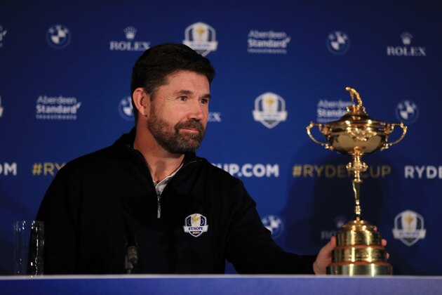VIRGINIA WATER, ENGLAND - JANUARY 08:  Padraig Harrington speaks to the media as he is named European Ryder Cup Captain for 2020 during a press conference at Wentworth on January 08, 2019 in Virginia Water, England. The 43rd Ryder Cup will be held from September 25 to 27, 2020, taking place on the Straits course at Whistling Straits, Haven, Wisconsin, United States. (Photo by Andrew Redington/Getty Images)