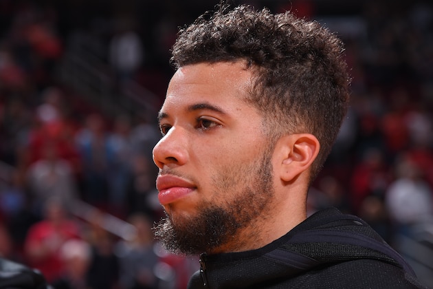 HOUSTON, TX - DECEMBER 17:  Michael Carter-Williams #1 of the Houston Rockets during the national anthem before the game against the Utah Jazz on December 17, 2018 at the Toyota Center in Houston, Texas. NOTE TO USER: User expressly acknowledges and agrees that, by downloading and or using this photograph, User is consenting to the terms and conditions of the Getty Images License Agreement. Mandatory Copyright Notice: Copyright 2018 NBAE (Photo by Bill Baptist/NBAE via Getty Images)