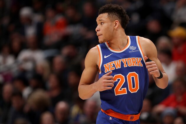 DENVER, COLORADO - JANUARY 01: Kevin Knox #20 of the New York Knicks plays the Denver Nuggets at the Pepsi Center on January 01, 2019 in Denver, Colorado. NOTE TO USER: User expressly acknowledges and agrees that, by downloading and or using this photograph, User is consenting to the terms and conditions of the Getty Images License Agreement.(Photo by Matthew Stockman/Getty Images)