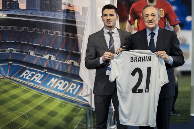 MADRID, SPAIN - JANUARY 7: New signing Brahim Diaz of Real Madrid during the   presentation Brahim Diaz at Real Madrid at the Santiago Bernabeu on January 7, 2019 in Madrid Spain (Photo by David S. Bustamante/Soccrates/Getty Images)