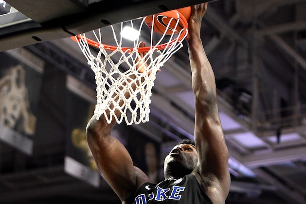 WINSTON-SALEM, NC - JANUARY 08: Zion Williamson #1 of the Duke Blue Devils puts up a shot against the Wake Forest Demon Deacons in the second half at LJVM Coliseum Complex on January 8, 2019 in Winston-Salem, North Carolina. Duke won 87-65. (Photo by Lance King/Getty Images)