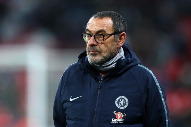 LONDON, ENGLAND - JANUARY 08:  Maurizio Sarri, Manager of Chelsea looks on during the warm up ahead of the Carabao Cup Semi-Final First Leg match between Tottenham Hotspur and Chelsea at Wembley Stadium on January 8, 2019 in London, England.  (Photo by Catherine Ivill/Getty Images)