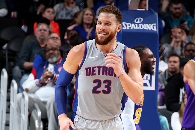 DETROIT, MI - JANUARY 5: Blake Griffin #23 of the Detroit Pistons reacts to a play during the game against the Utah Jazz on January 5, 2019 at Little Caesars Arena in Detroit, Michigan. NOTE TO USER: User expressly acknowledges and agrees that, by downloading and/or using this photograph, User is consenting to the terms and conditions of the Getty Images License Agreement. Mandatory Copyright Notice: Copyright 2019 NBAE (Photo by Brian Sevald/NBAE via Getty Images)