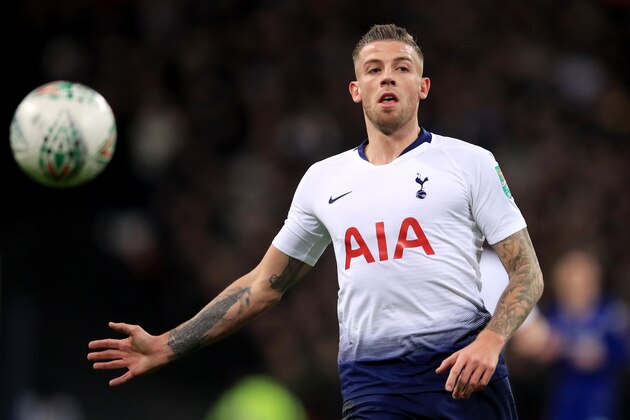 LONDON, ENGLAND - JANUARY 08: Toby Alderweireld of Tottenham Hotspur during the Carabao Cup Semi-Final First Leg match between Tottenham Hotspur and Chelsea at Wembley Stadium on January 8, 2019 in London, England. (Photo by Marc Atkins/Getty Images)